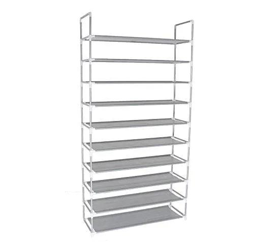 10-Tier Shoe Rack Space Saving Shoe Tower Shelf Cabinet, 50 Pairs Portable Shoe Storage Organizer, Non-Woven Fabric Shoe Rack Closet, Grey