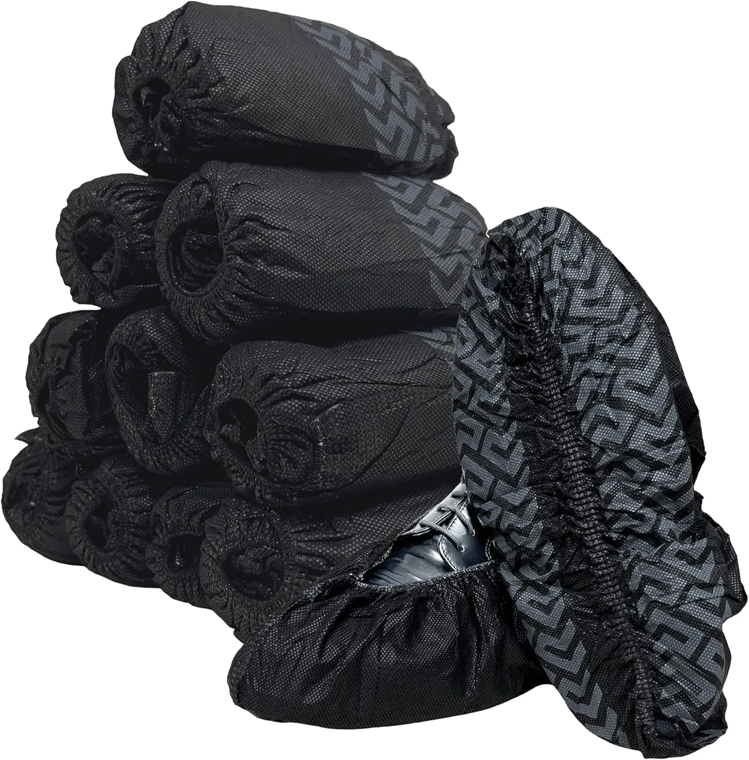 100 Pack Extra Large Disposable Black Boot and Shoe Covers. Reusable Water Resistant Durable Booties with Non Slip Treads for Indoor Use. Fits US Men's Size 14 and Women's 16 Shoe Size