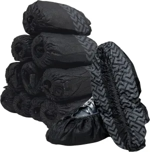 100 Pack Extra Large Disposable Black Boot and Shoe Covers. Reusable Water Resistant Durable Booties with Non Slip Treads for Indoor Use. Fits US Men's Size 14 and Women's 16 Shoe Size