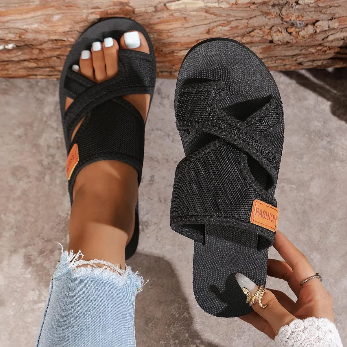 2024Women's Hollow Mesh Slide Sandals, Women Comfortable Orthopaedic Slippers Summer Mesh Flats Beach Sandals Mules