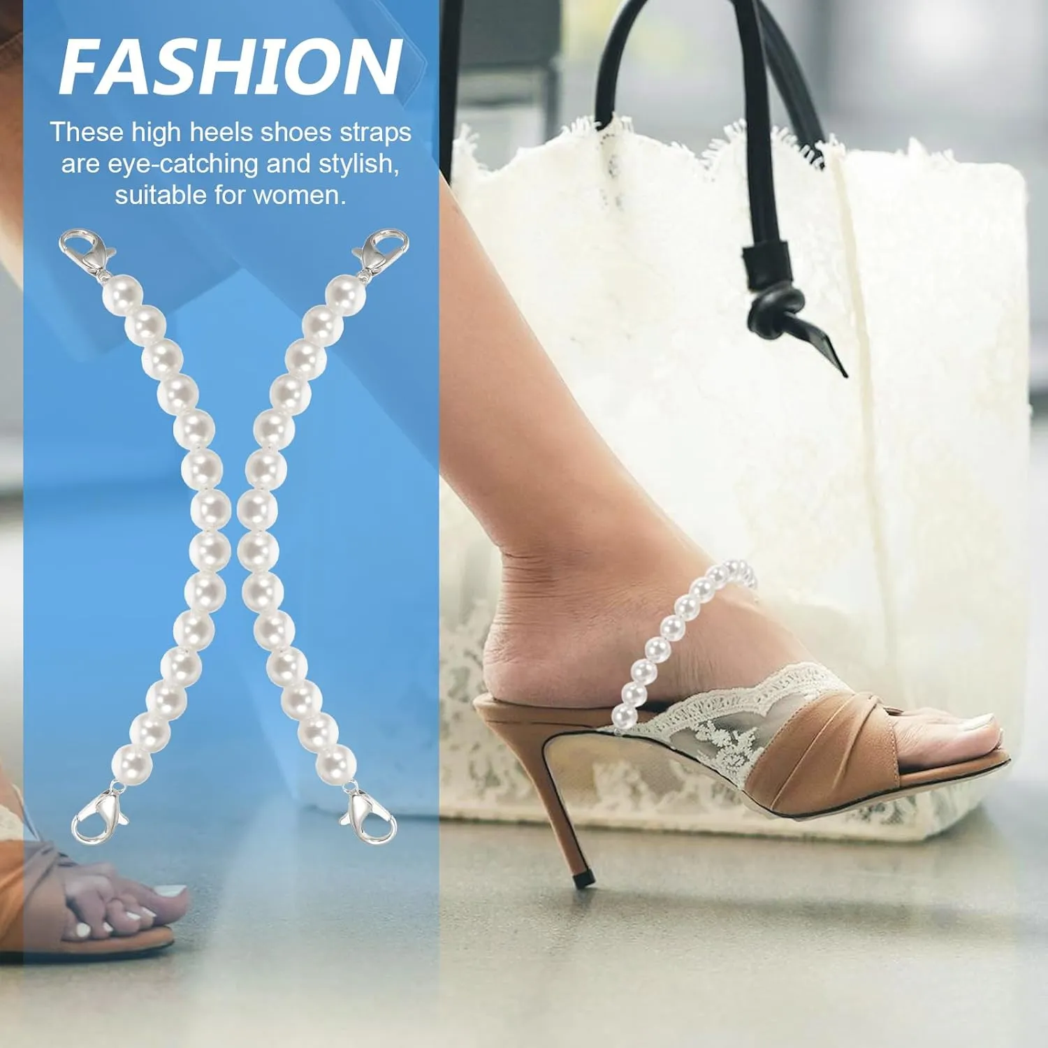 2pcs Pearl Laces Pearl Beaded Shoe Straps for High Heels White Shoe Laces Shoelaces Heel Straps Ankle