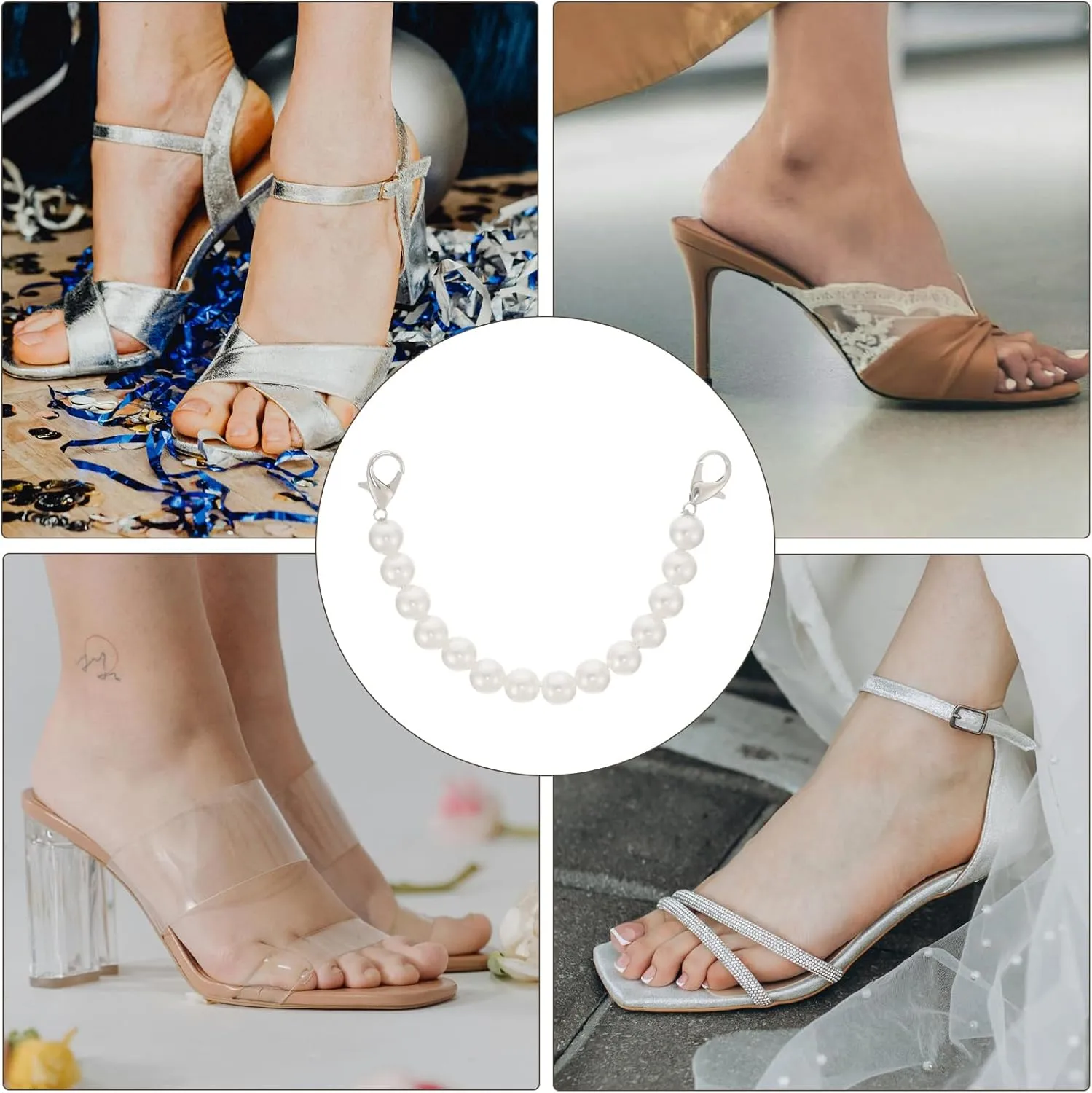 2pcs Pearl Laces Pearl Beaded Shoe Straps for High Heels White Shoe Laces Shoelaces Heel Straps Ankle