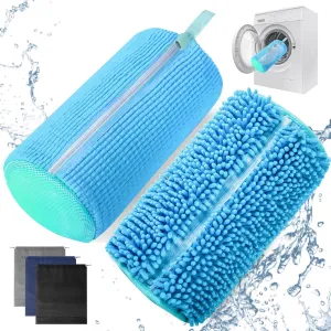 2Pcs Shoe Washing Machine Bag: Laundry Shoe Bag for Washer and Dryer Include Dust-Proof Shoes Bag - Reusable Shoe Cleaning Bag for Sneaker Tennis Shoes Unstain Cleaner Kit (Blue)