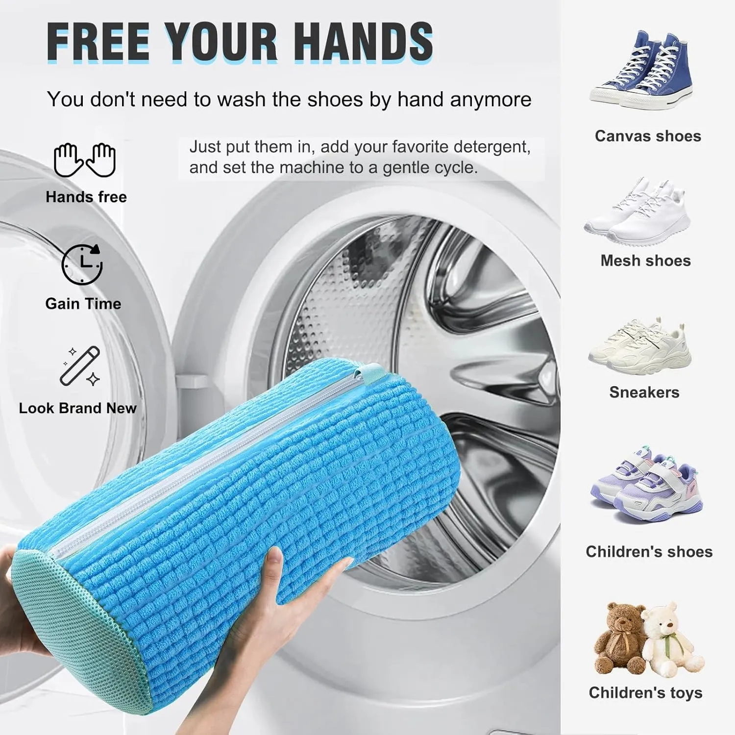 2Pcs Shoe Washing Machine Bag: Laundry Shoe Bag for Washer and Dryer Include Dust-Proof Shoes Bag - Reusable Shoe Cleaning Bag for Sneaker Tennis Shoes Unstain Cleaner Kit (Blue)
