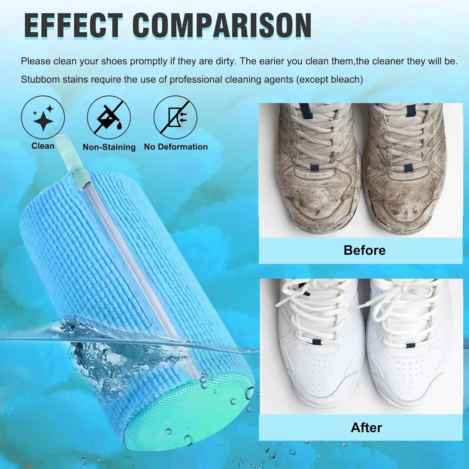 2Pcs Shoe Washing Machine Bag: Laundry Shoe Bag for Washer and Dryer Include Dust-Proof Shoes Bag - Reusable Shoe Cleaning Bag for Sneaker Tennis Shoes Unstain Cleaner Kit (Blue)