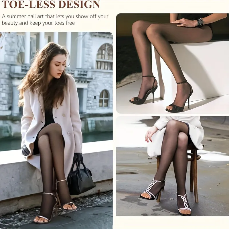 3 pairs of lightweight and breathable open toe tight pants, control top, pantyhose, women's fashionable daily accessories