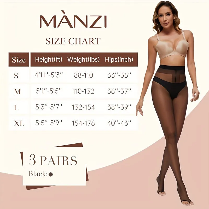 3 pairs of lightweight and breathable open toe tight pants, control top, pantyhose, women's fashionable daily accessories