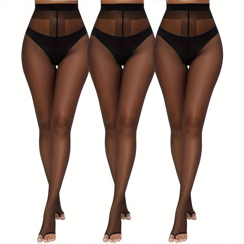 3 pairs of lightweight and breathable open toe tight pants, control top, pantyhose, women's fashionable daily accessories