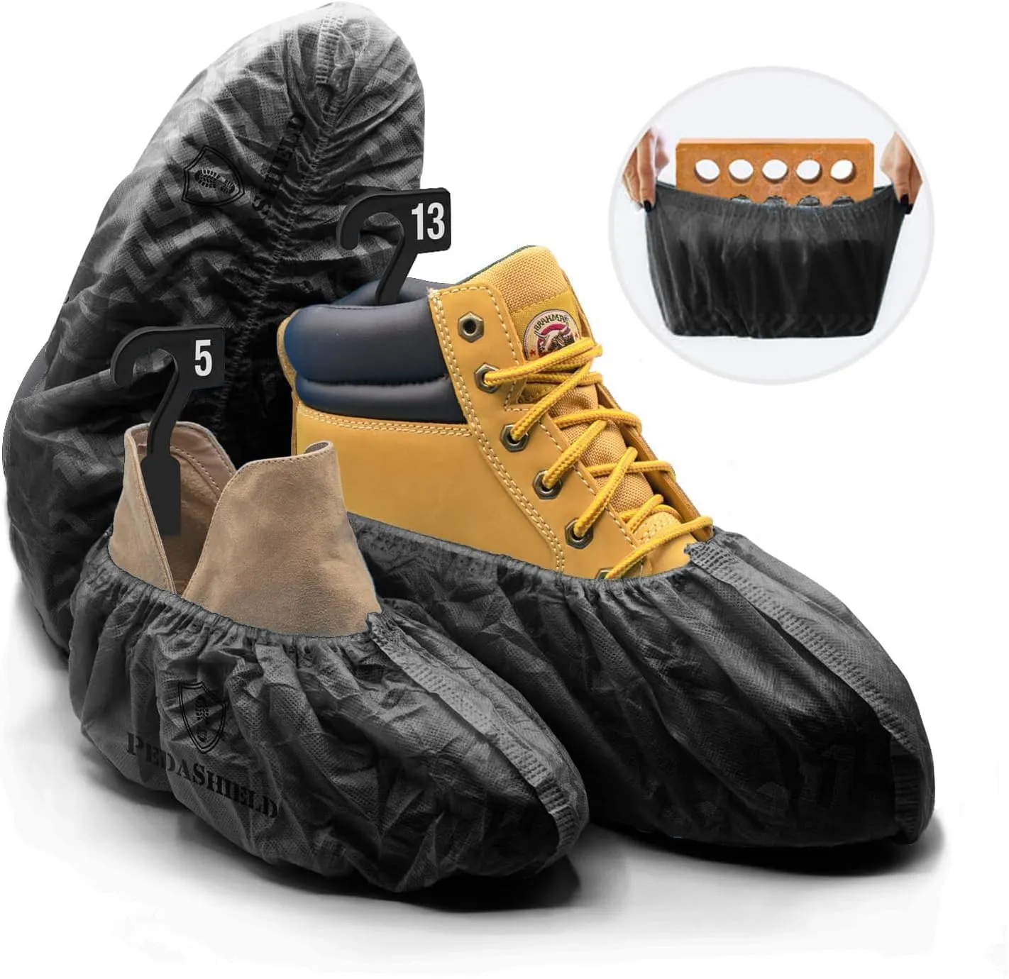 330 Premium XL Booties -Thick Extra Large Disposable Boot & Shoe Covers, Non Slip Foot Protectors, Construction Durable 42GSM for Indoors Outdoors, Up to US Men 13, Women 15 - Black