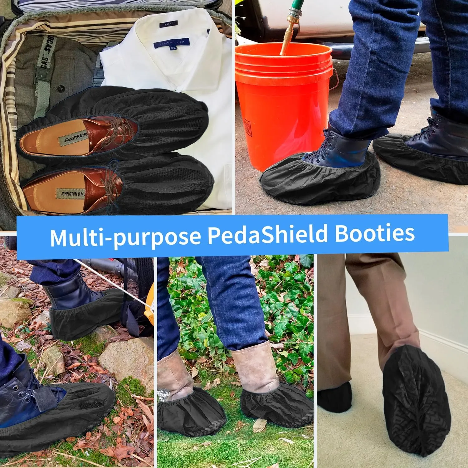 330 Premium XL Booties -Thick Extra Large Disposable Boot & Shoe Covers, Non Slip Foot Protectors, Construction Durable 42GSM for Indoors Outdoors, Up to US Men 13, Women 15 - Black