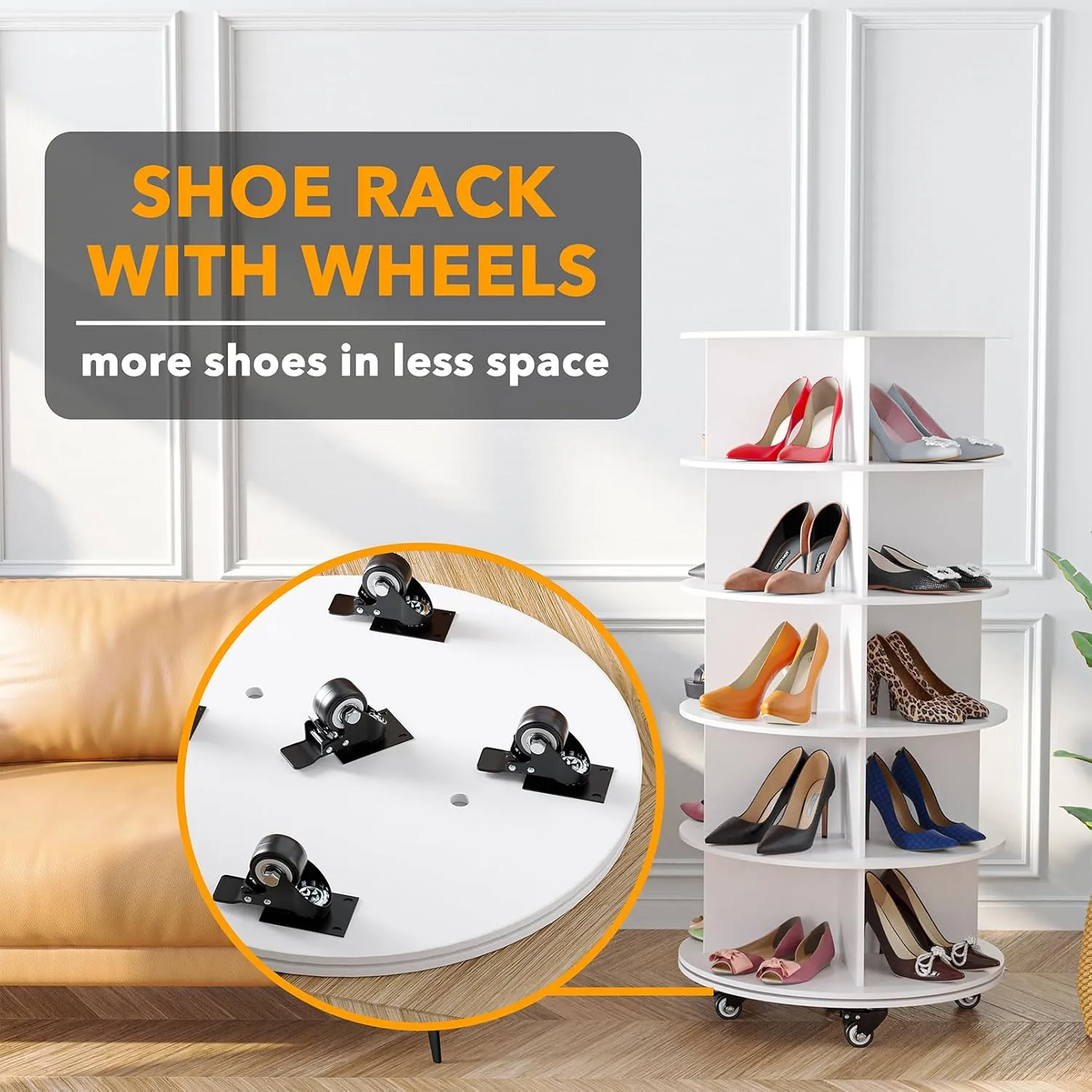 5-Tier Rotating Shoe Rack with Wheels