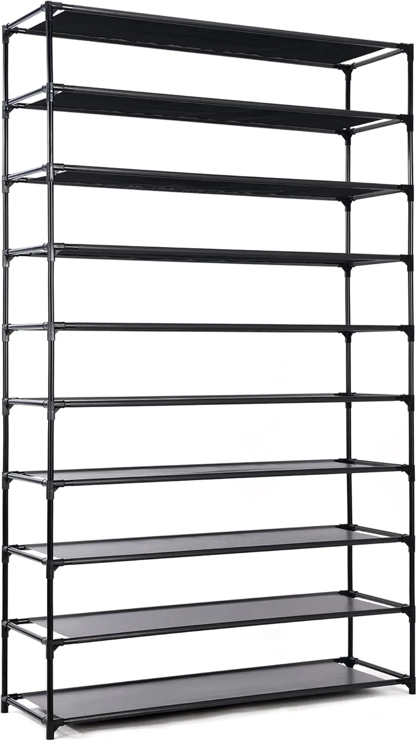 50 Pairs Shoe Rack,10 Tiers Shoe Rack Organizer for Bedroom/Closet/Entryway, Non-Woven Fabric Shoe Storage, Space Saving Shoe Shelf, Black (BLACK-1)