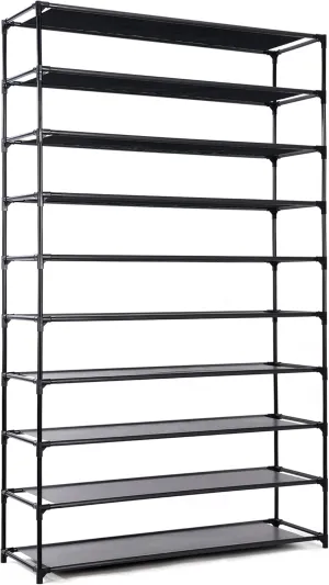 50 Pairs Shoe Rack,10 Tiers Shoe Rack Organizer for Bedroom/Closet/Entryway, Non-Woven Fabric Shoe Storage, Space Saving Shoe Shelf, Black (BLACK-1)