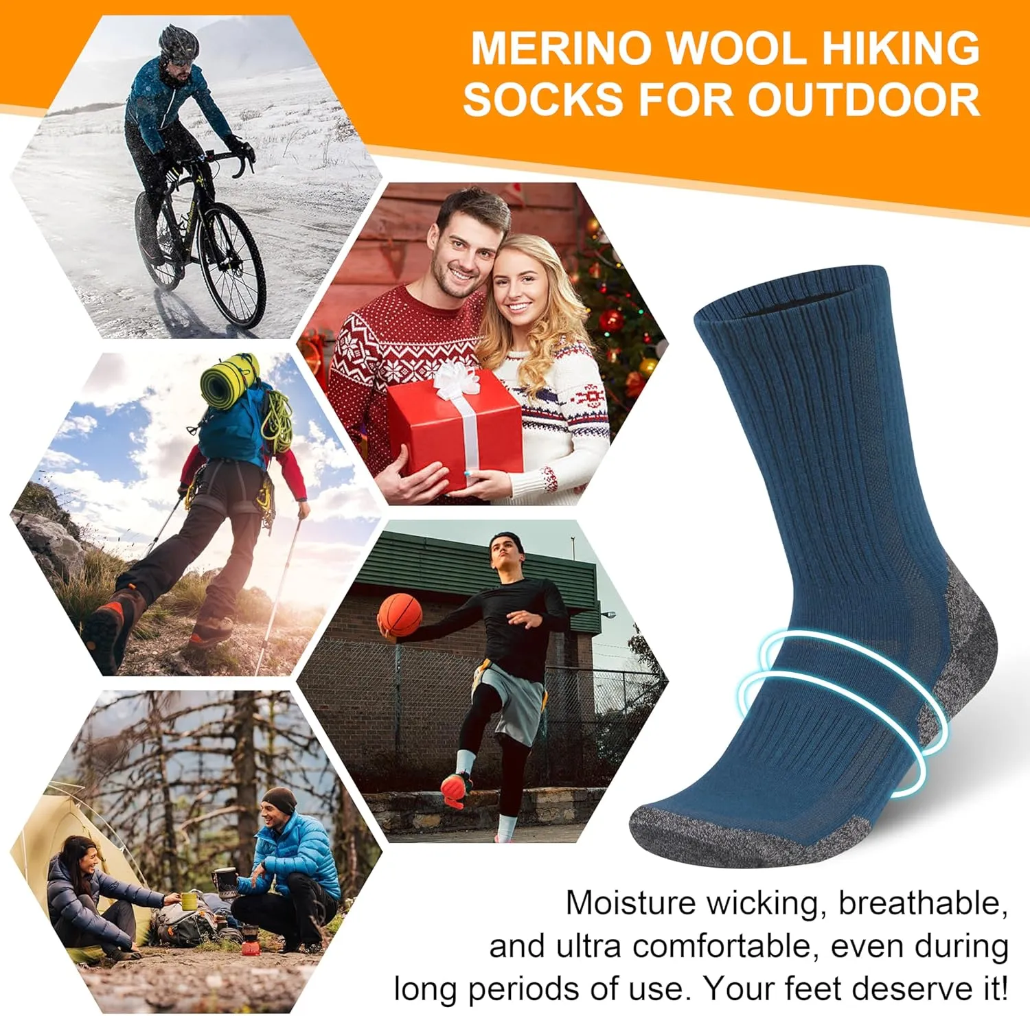 90% Merino Wool Ankle Men's Women's Athletic Wool Socks, 3 Pairs