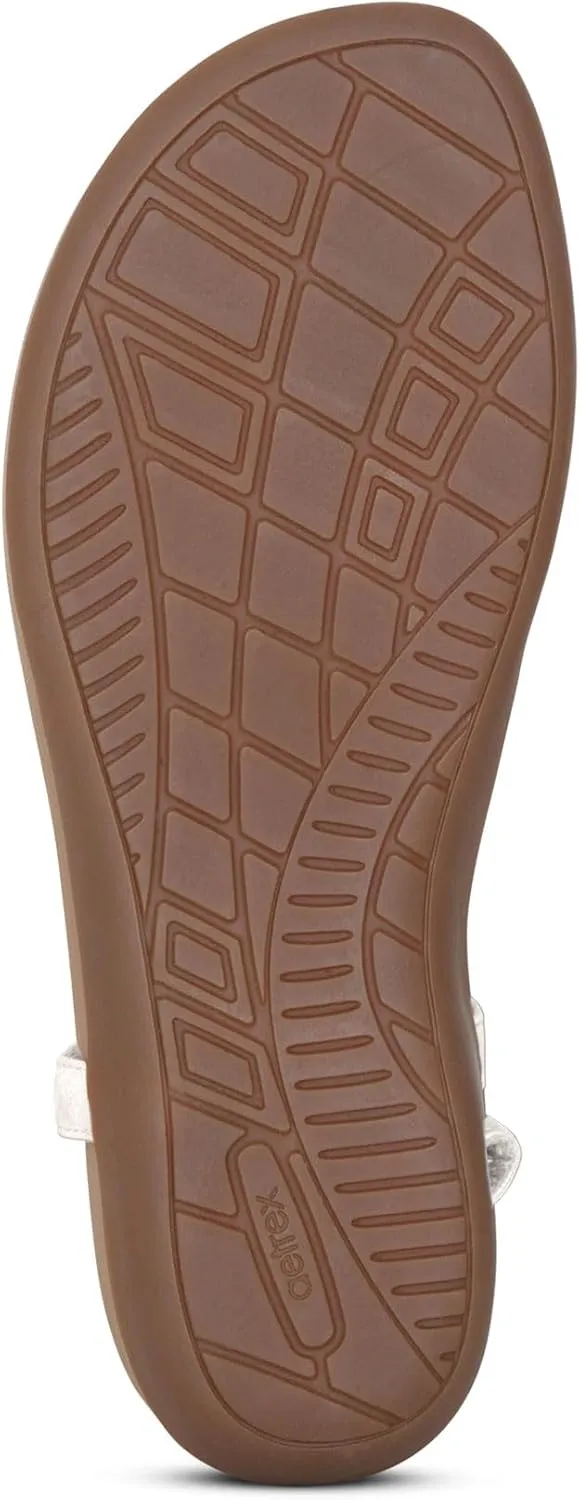 Aetrex Women's Charli Water-Friendly Orthopedic Leather Thong Sandals for Women - Arch Support Adjustable Floral Embellished Flat Sandals for Women w/Pressure Relief Design