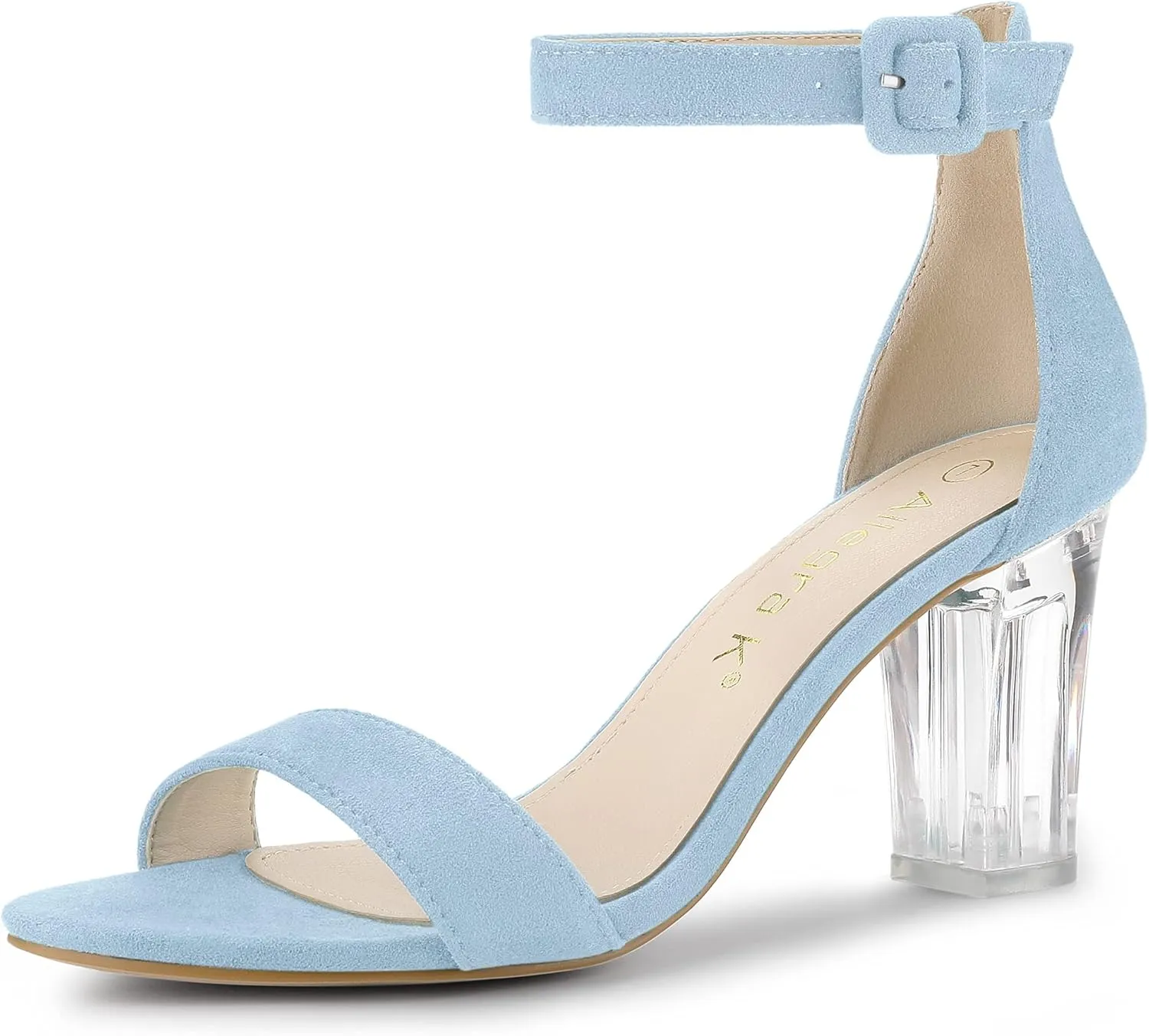 Allegra K Women's Ankle Strap Clear Heel Chunky Heels Sandals