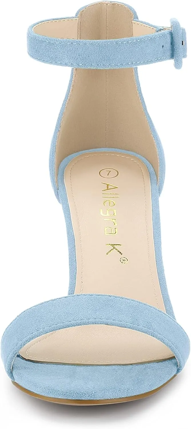 Allegra K Women's Ankle Strap Clear Heel Chunky Heels Sandals