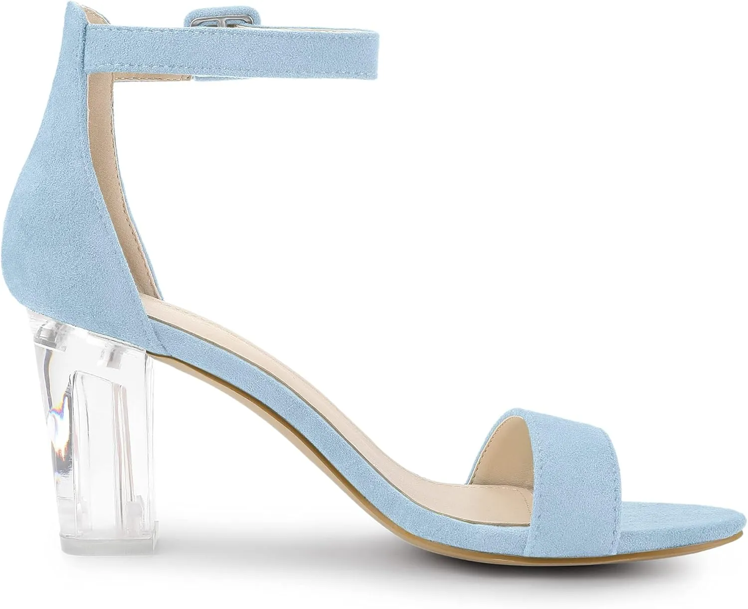 Allegra K Women's Ankle Strap Clear Heel Chunky Heels Sandals