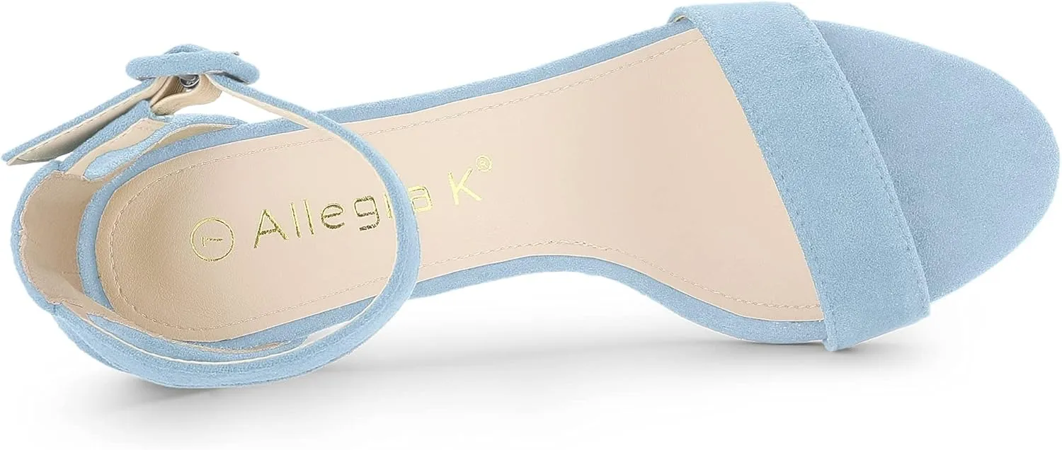 Allegra K Women's Ankle Strap Clear Heel Chunky Heels Sandals