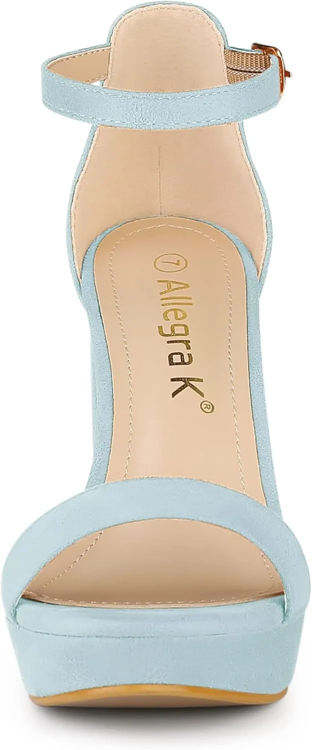 Allegra K Women's Ankle Strap Platform Chunky Heels Sandals