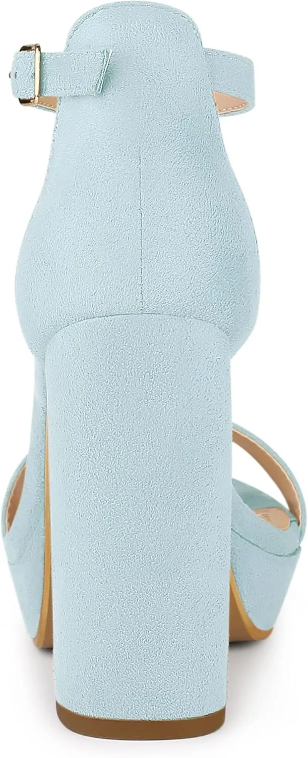 Allegra K Women's Ankle Strap Platform Chunky Heels Sandals