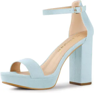 Allegra K Women's Ankle Strap Platform Chunky Heels Sandals