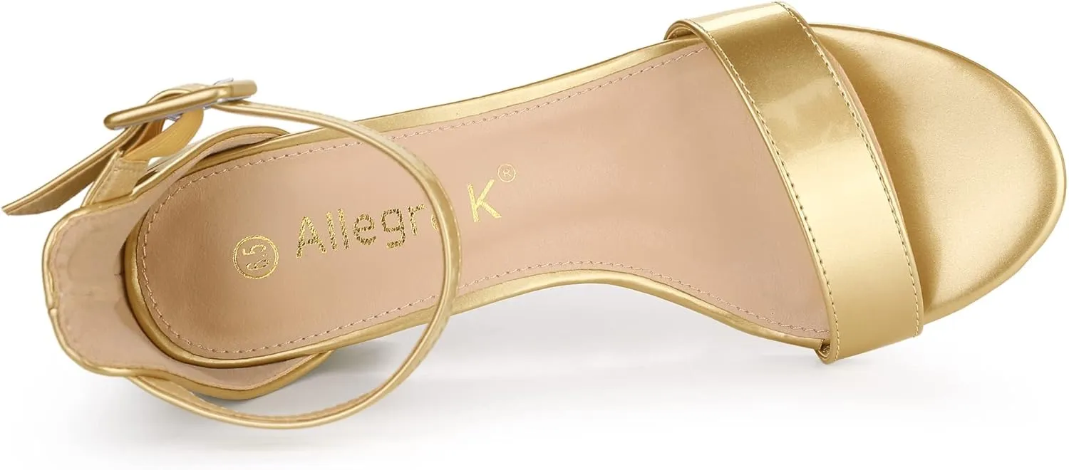 Allegra K Women's Block Low Heels Ankle Strap Sandals
