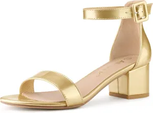 Allegra K Women's Block Low Heels Ankle Strap Sandals