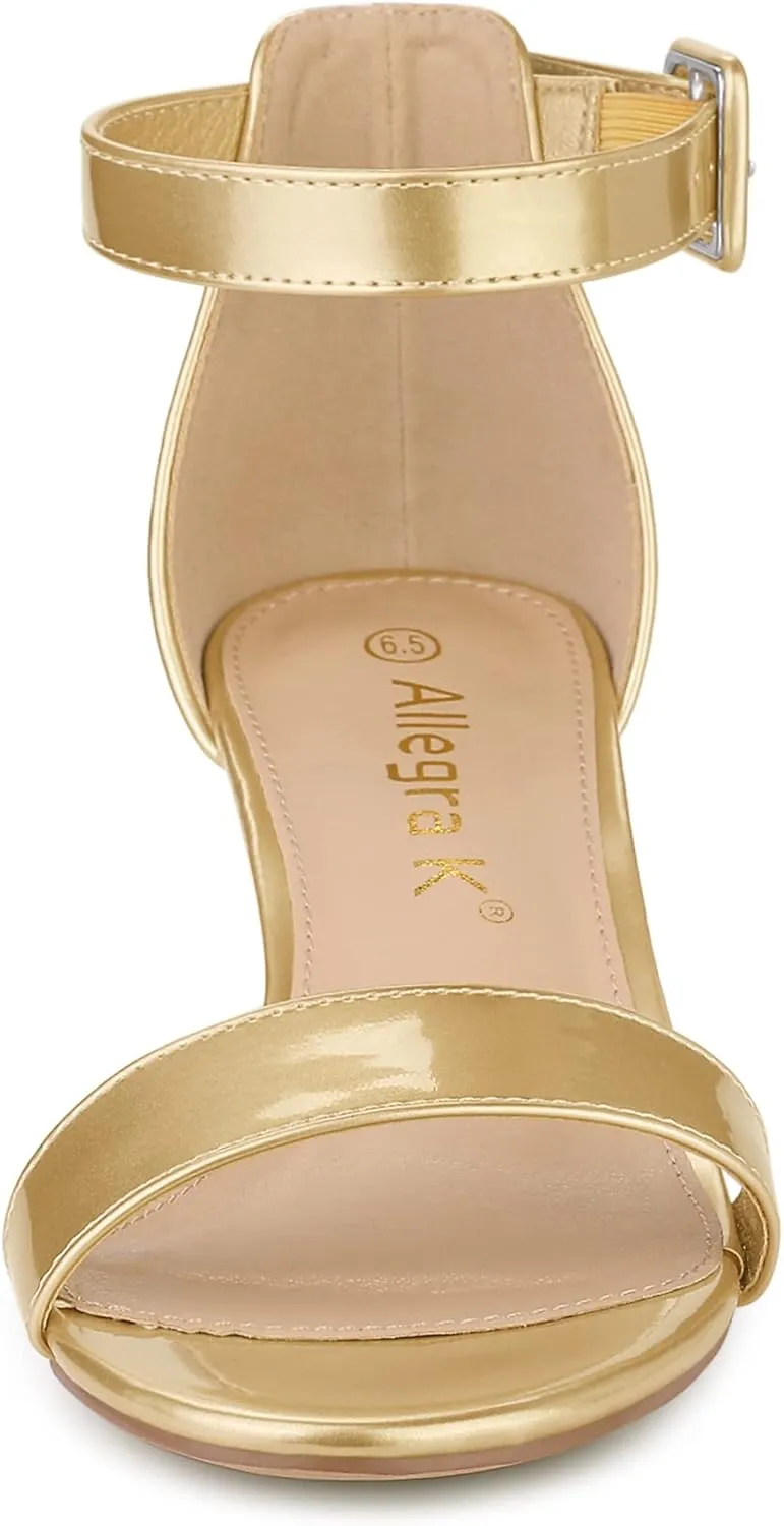 Allegra K Women's Block Low Heels Ankle Strap Sandals