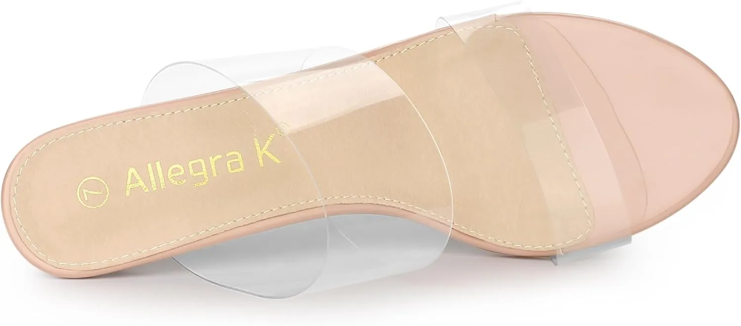 Allegra K Women's Clear Slide Stiletto Heel Clear Sandals