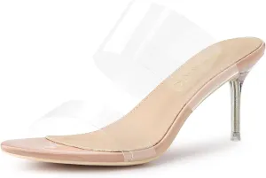 Allegra K Women's Clear Slide Stiletto Heel Clear Sandals