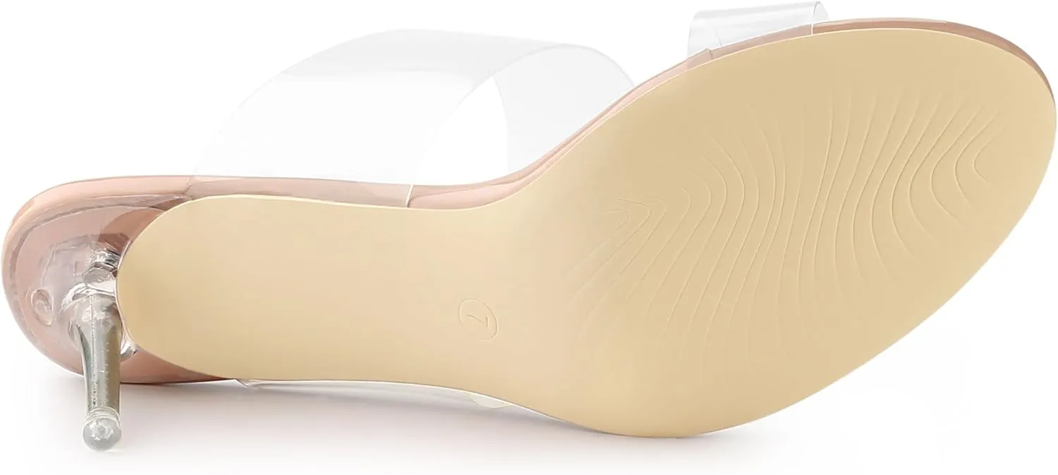 Allegra K Women's Clear Slide Stiletto Heel Clear Sandals