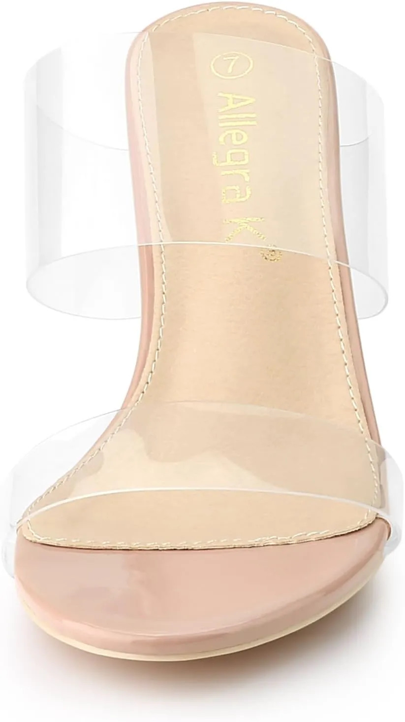 Allegra K Women's Clear Slide Stiletto Heel Clear Sandals