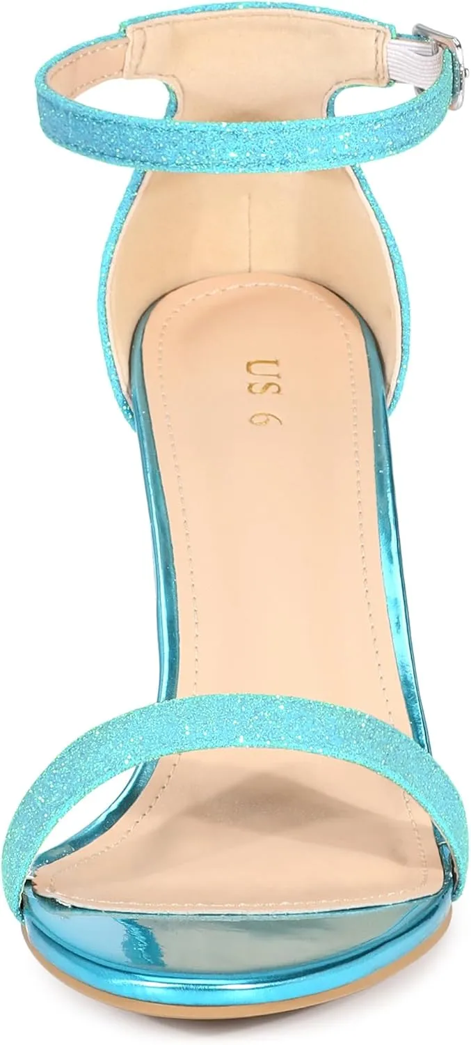 Allegra K Women's Glitter Ankle Strap Chunky Heels Sandals