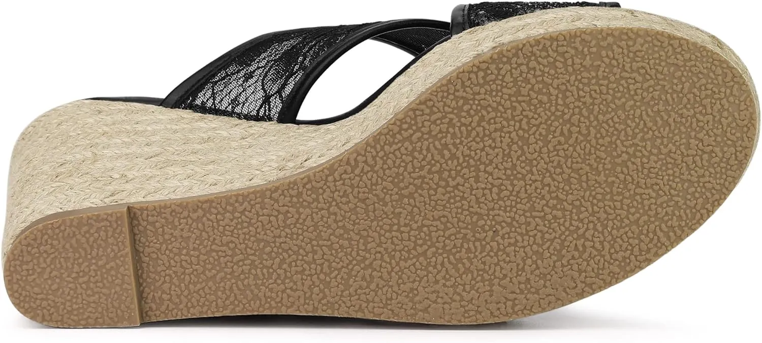 Allegra K Women's Lace Crisscross Strap Slide Wedges Wedge Espadrilles Sandals