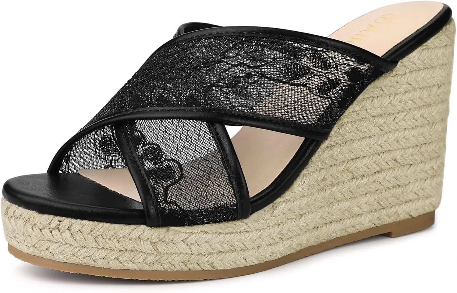Allegra K Women's Lace Crisscross Strap Slide Wedges Wedge Espadrilles Sandals
