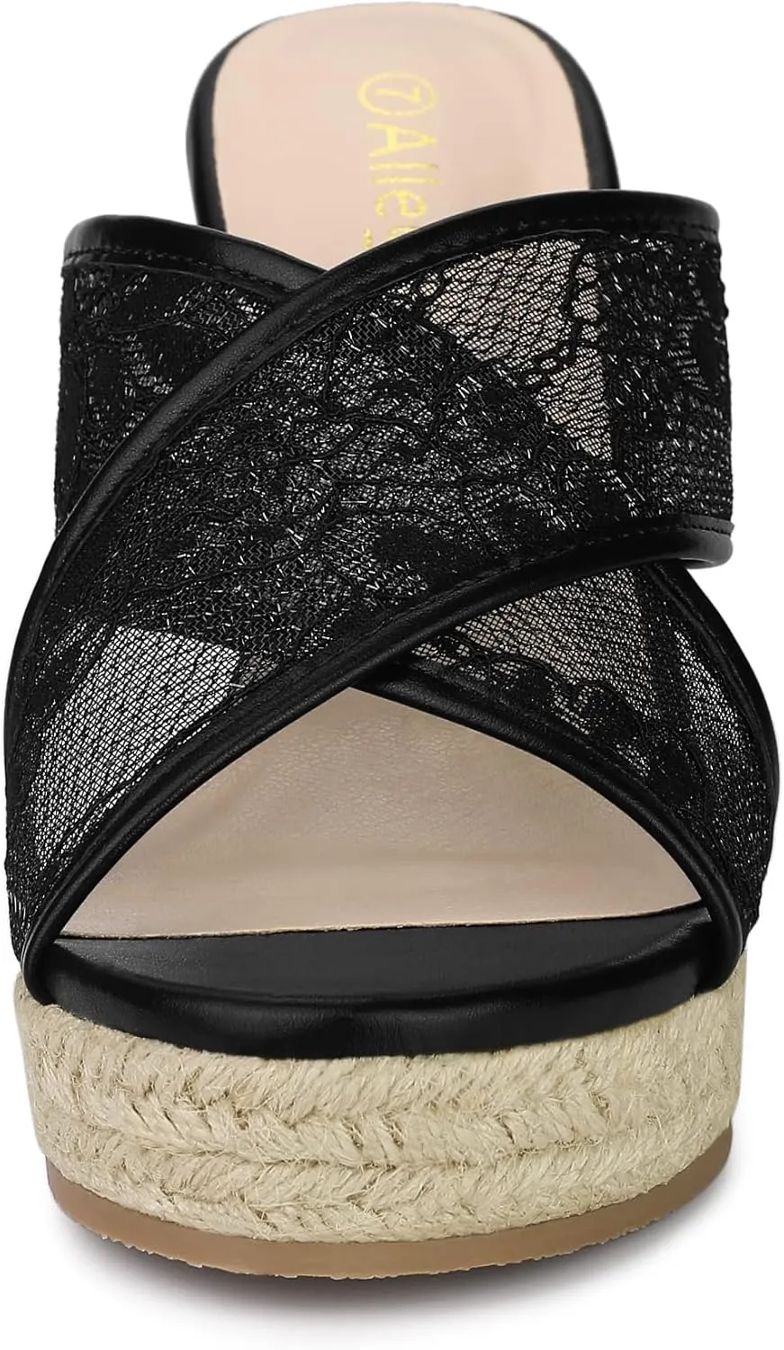 Allegra K Women's Lace Crisscross Strap Slide Wedges Wedge Espadrilles Sandals