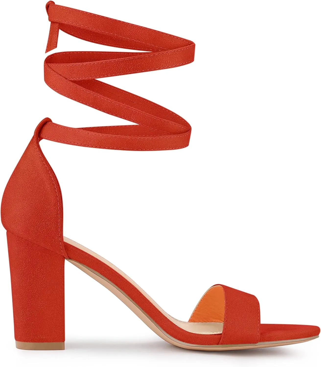 Allegra K Women's Lace Up and Ankle Strap Chunky Heel Sandals