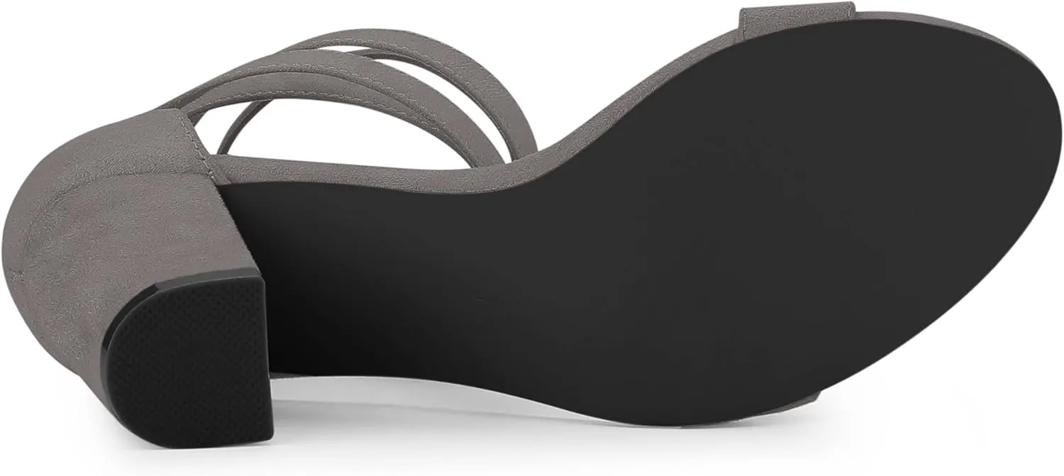 Allegra K Women's Lace Up and Ankle Strap Chunky Heel Sandals