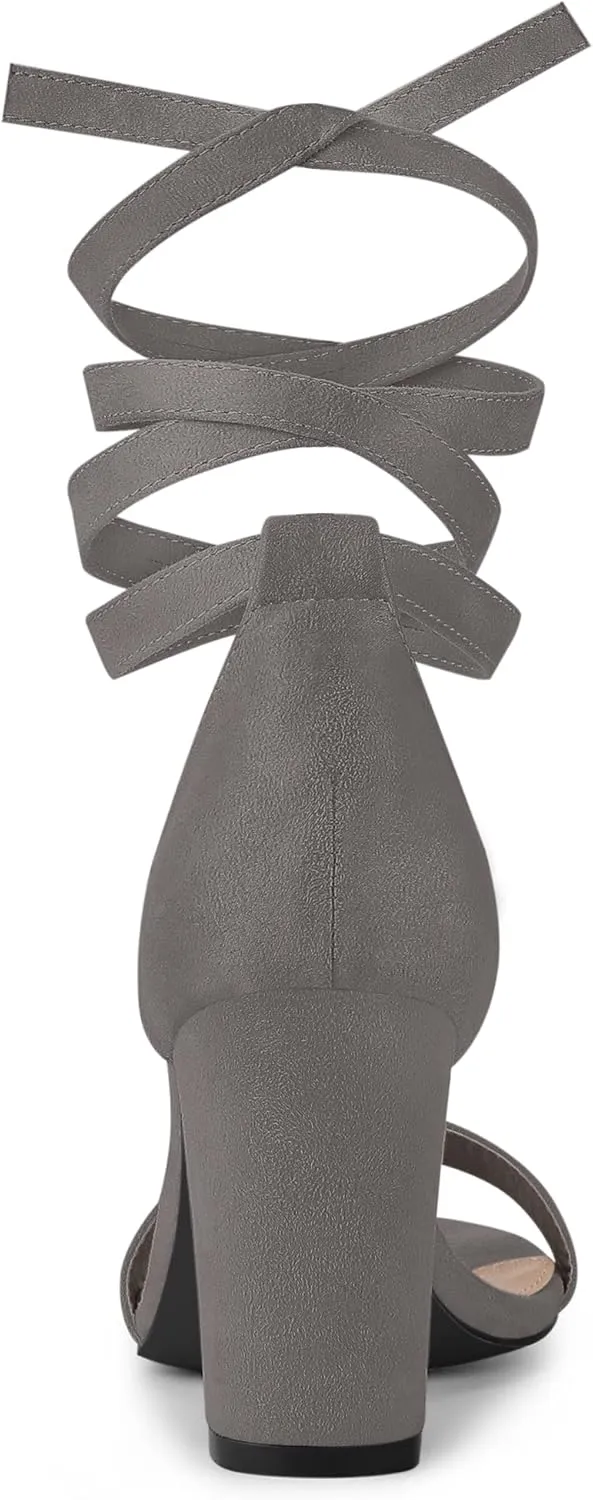 Allegra K Women's Lace Up and Ankle Strap Chunky Heel Sandals