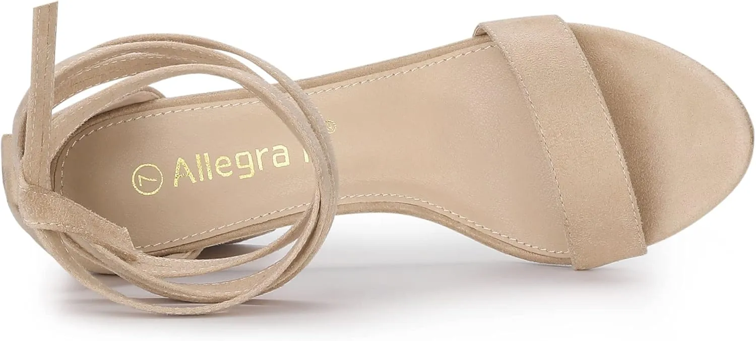 Allegra K Women's Lace Up and Ankle Strap Chunky Heel Sandals
