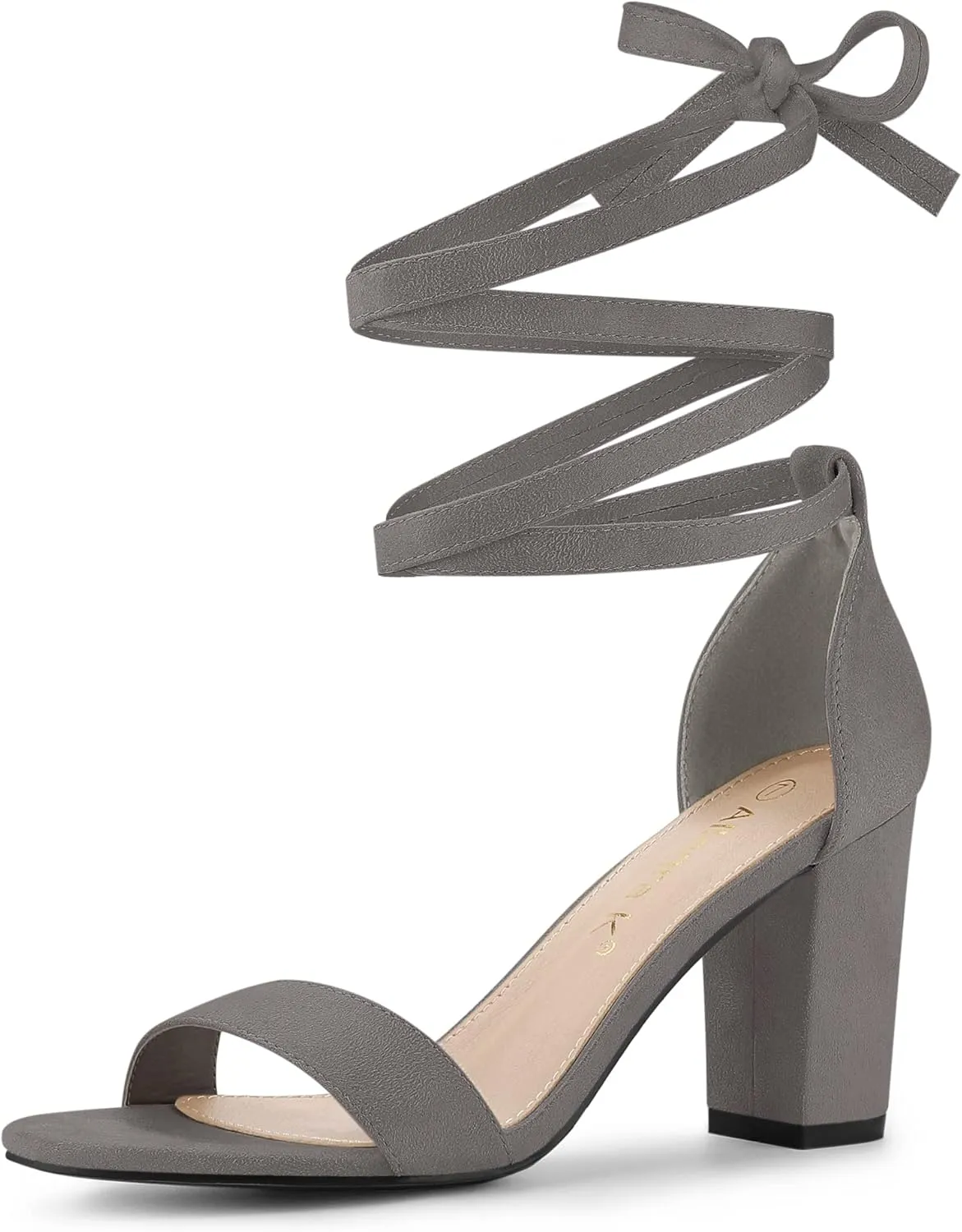 Allegra K Women's Lace Up and Ankle Strap Chunky Heel Sandals