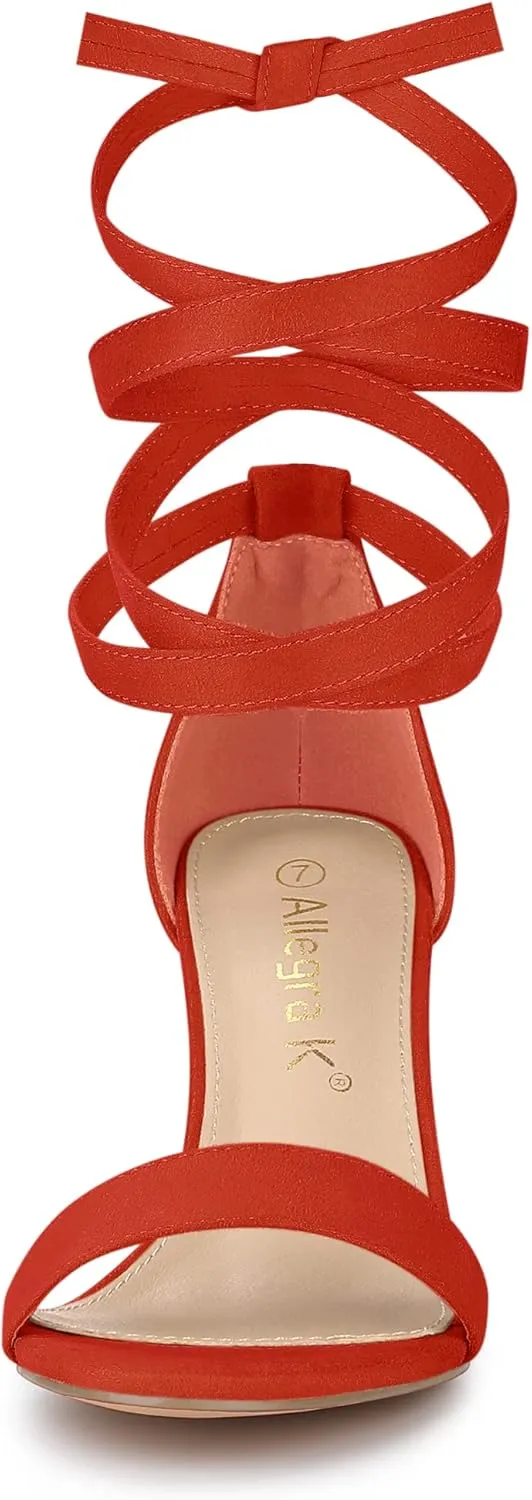 Allegra K Women's Lace Up and Ankle Strap Chunky Heel Sandals