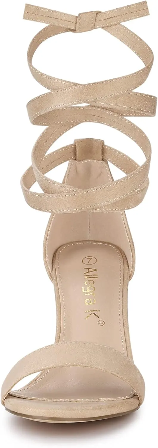 Allegra K Women's Lace Up and Ankle Strap Chunky Heel Sandals