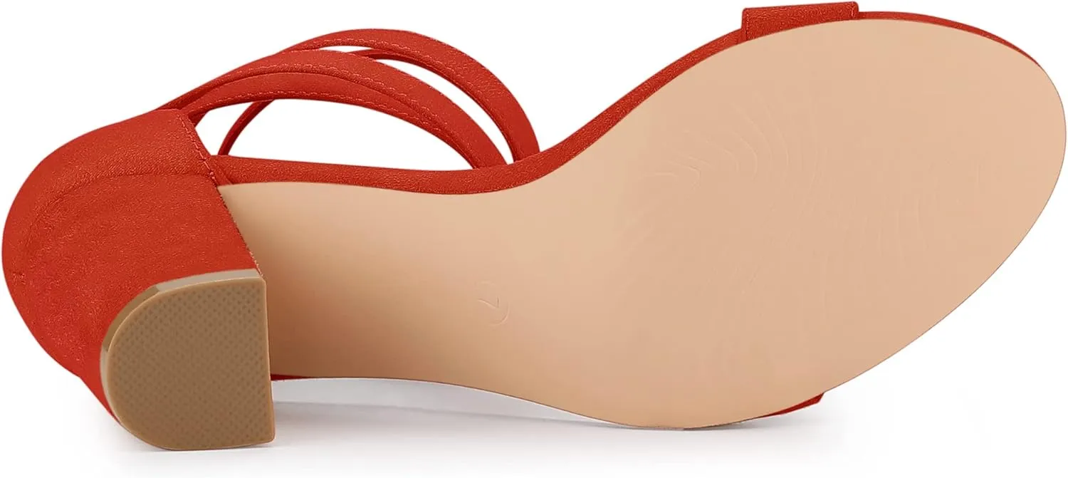 Allegra K Women's Lace Up and Ankle Strap Chunky Heel Sandals