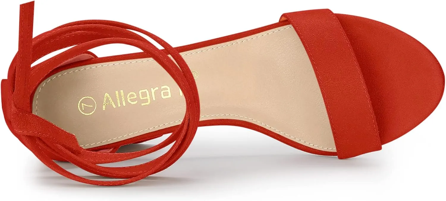 Allegra K Women's Lace Up and Ankle Strap Chunky Heel Sandals
