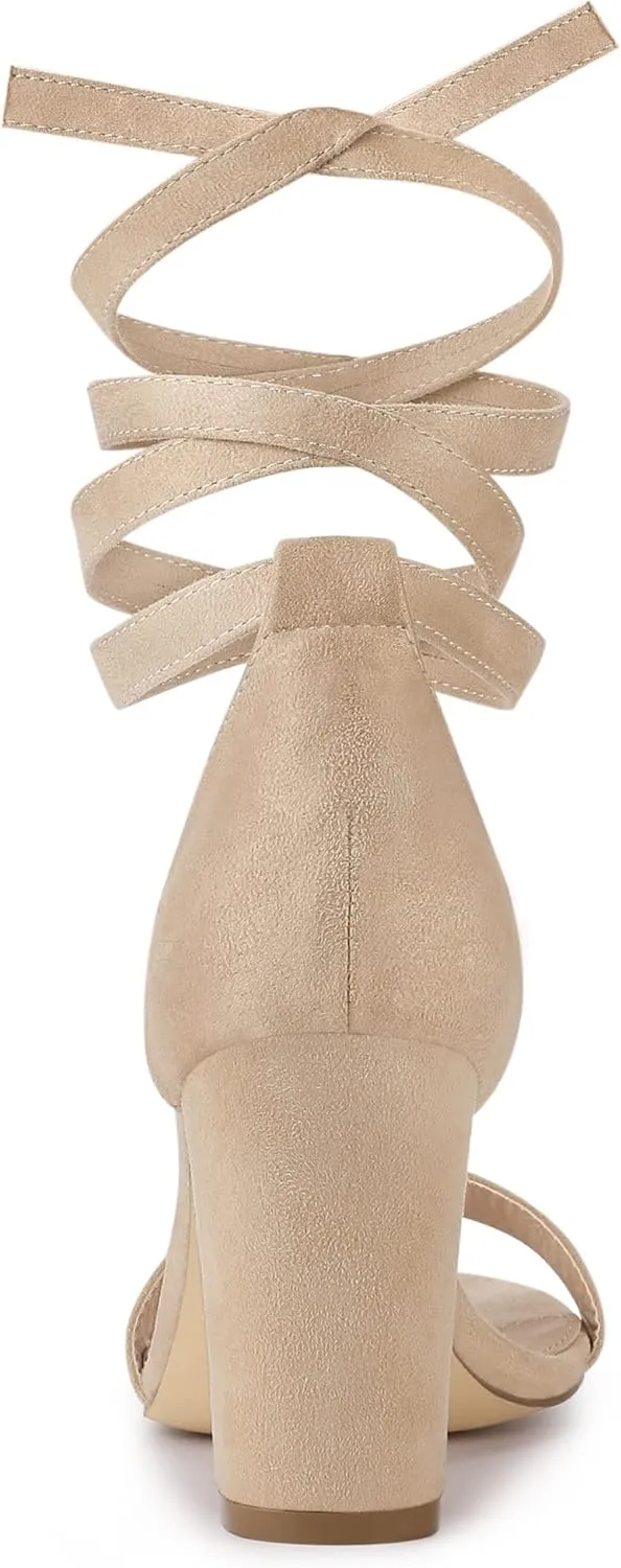 Allegra K Women's Lace Up and Ankle Strap Chunky Heel Sandals