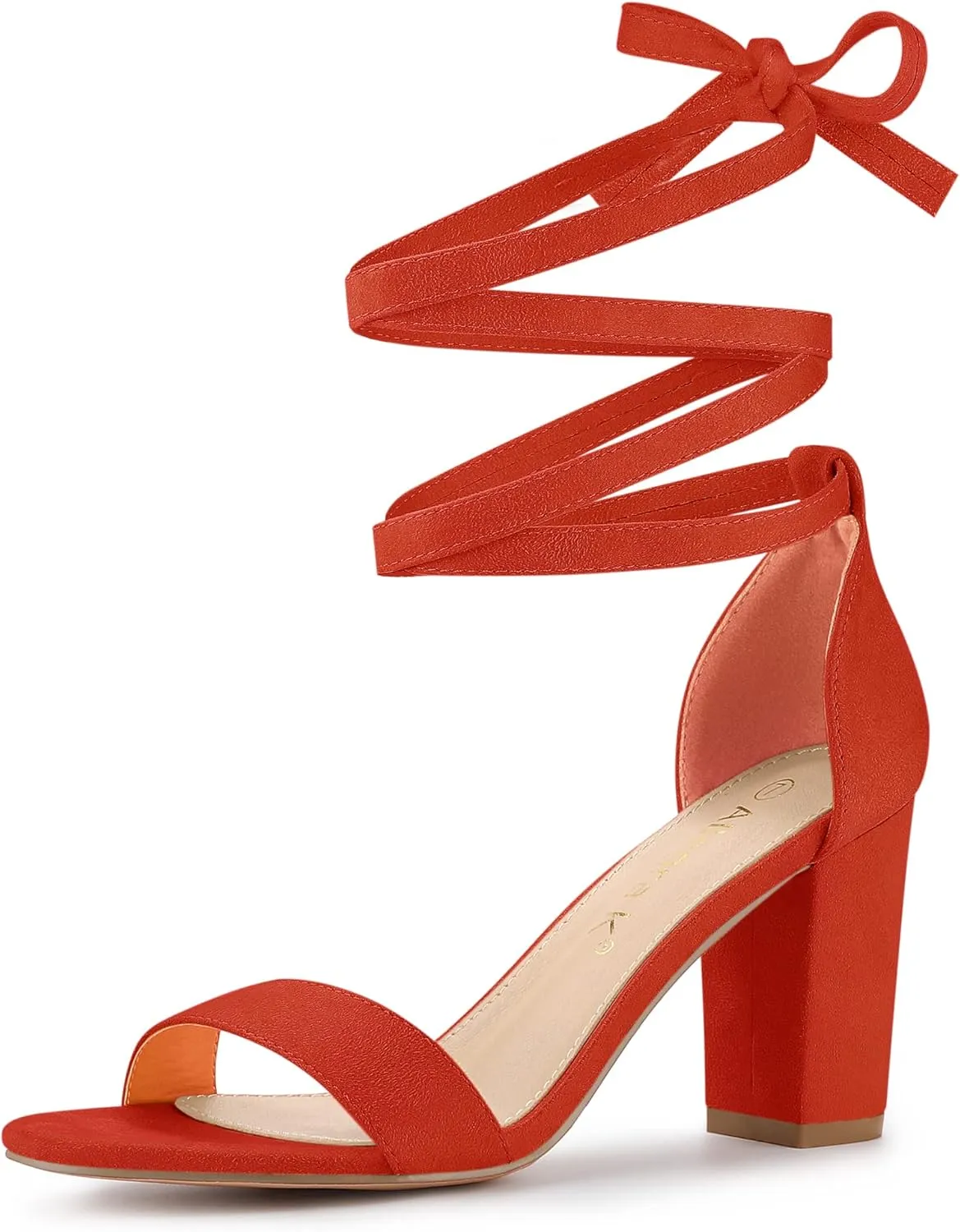 Allegra K Women's Lace Up and Ankle Strap Chunky Heel Sandals