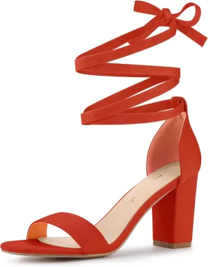 Allegra K Women's Lace Up and Ankle Strap Chunky Heel Sandals