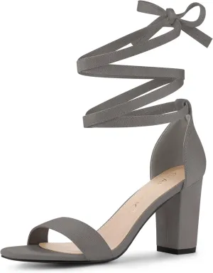 Allegra K Women's Lace Up and Ankle Strap Chunky Heel Sandals